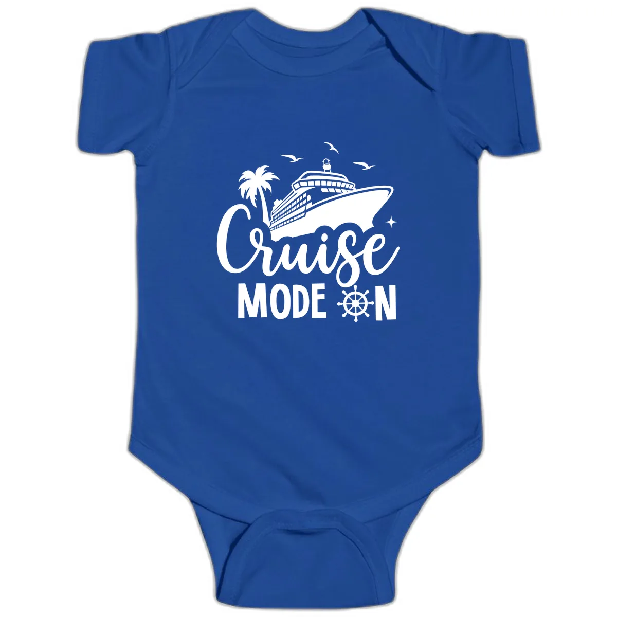 Cruise Mode On Ship Vacation Apparel Baby Onesie in Royal