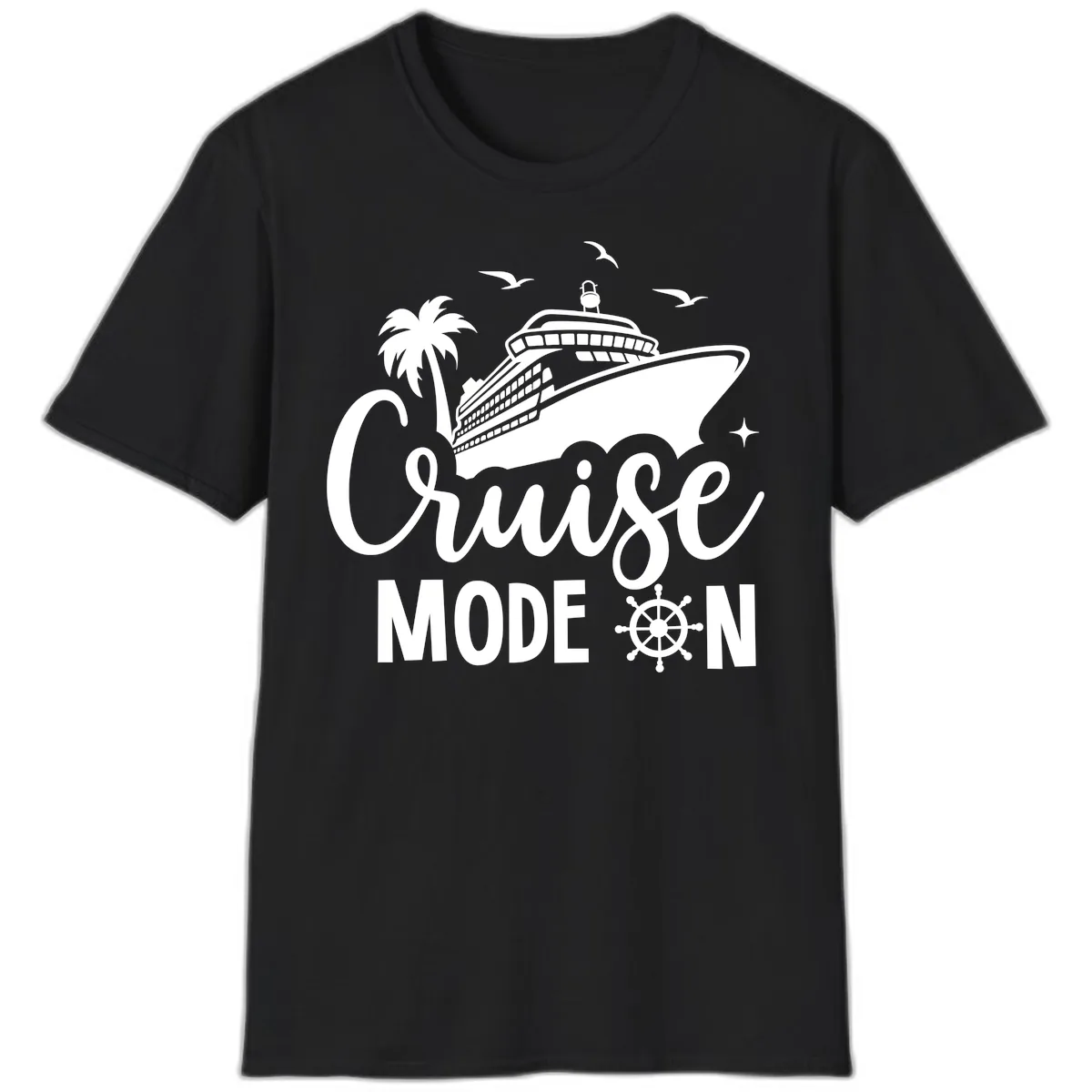 Cruise Mode On Ship Vacation Apparel T-Shirt in Black