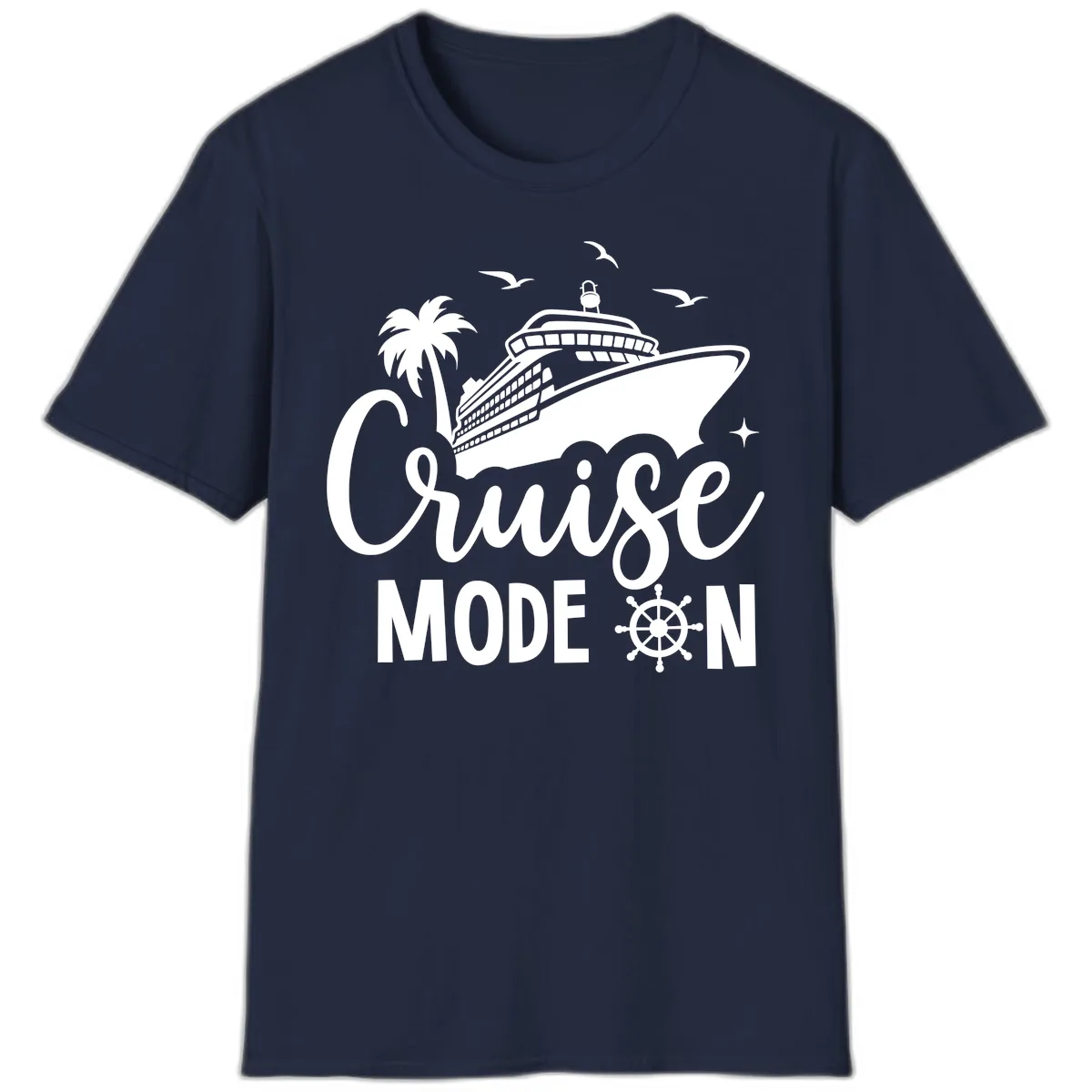 Cruise Mode On Ship Vacation Apparel T-Shirt in Navy