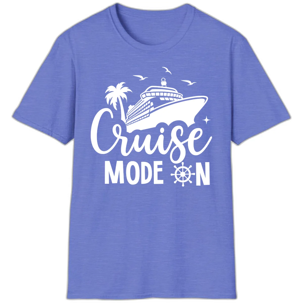 Cruise Mode On Ship Vacation Apparel T-Shirt in Heather Royal