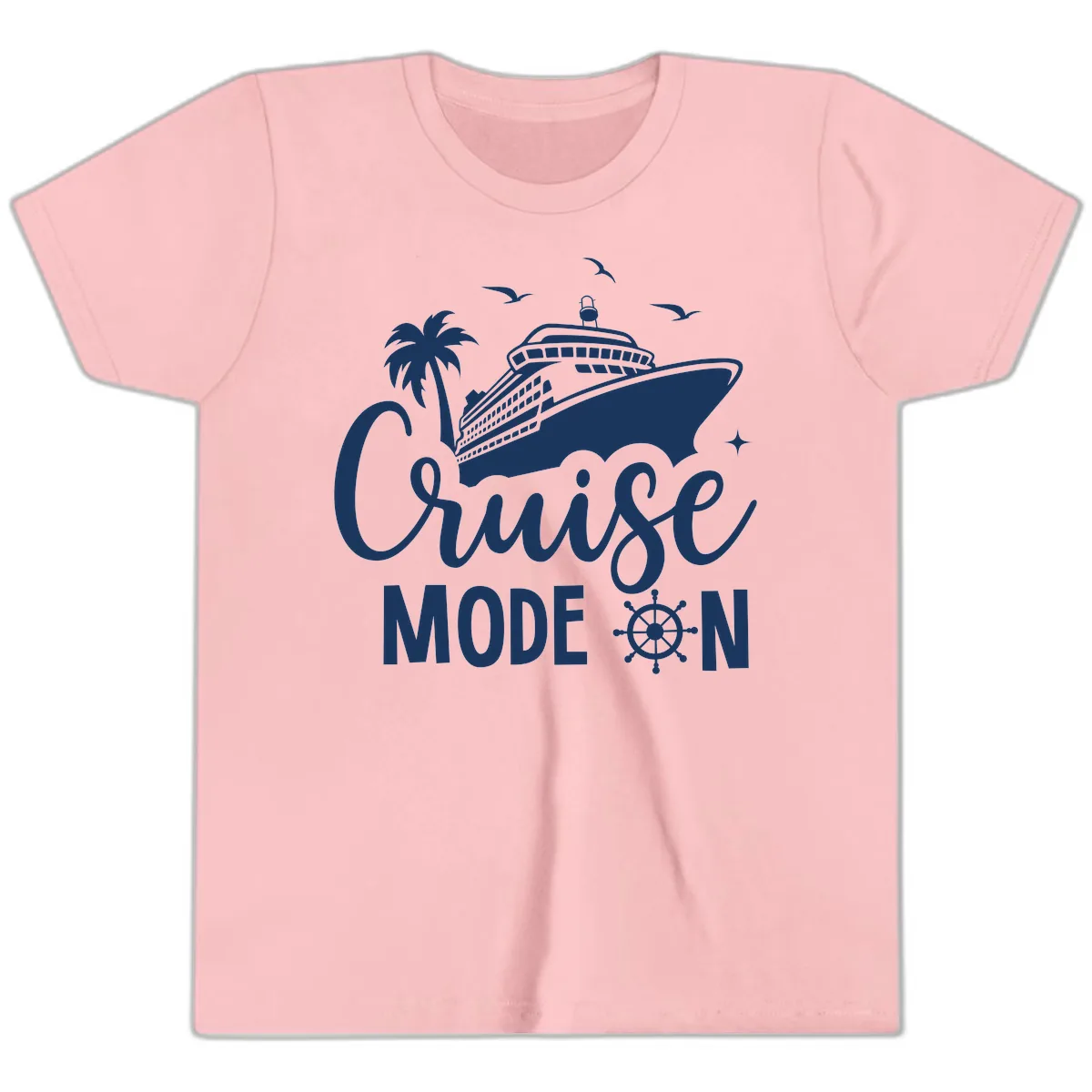Cruise Mode On Ship Vacation Apparel Youth T-Shirt in Pink
