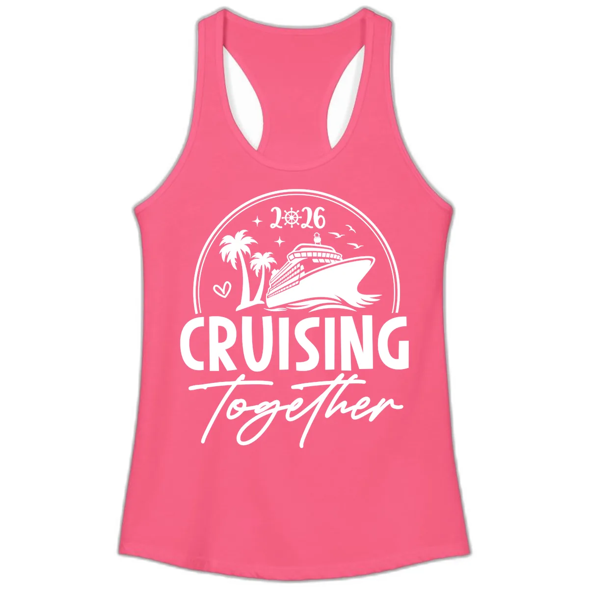 Family Cruise Together 2026 Vacation Apparel Ladies Tank in Solid Hot Pink