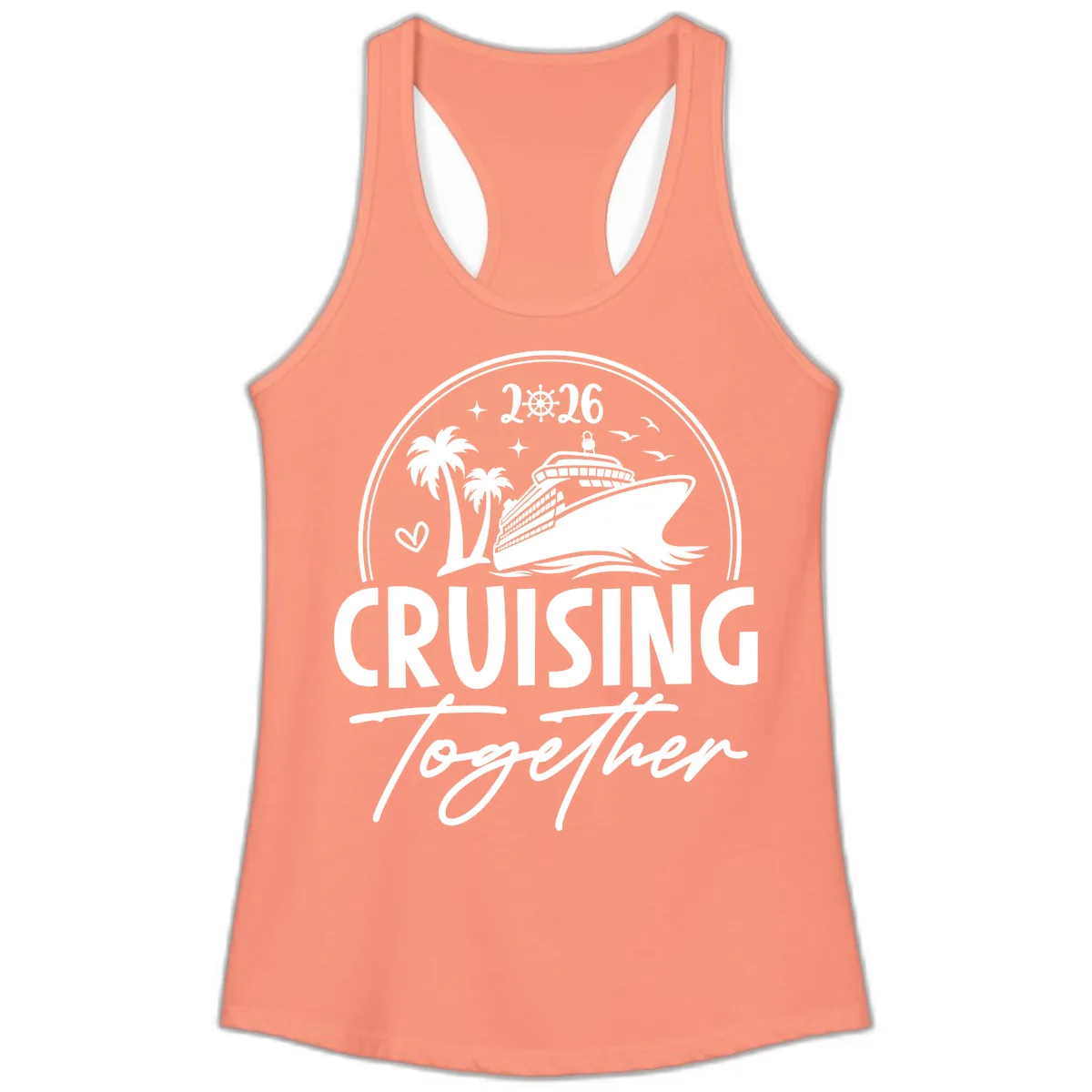Family Cruise Together 2026 Vacation Apparel Ladies Tank in Solid Light Orange