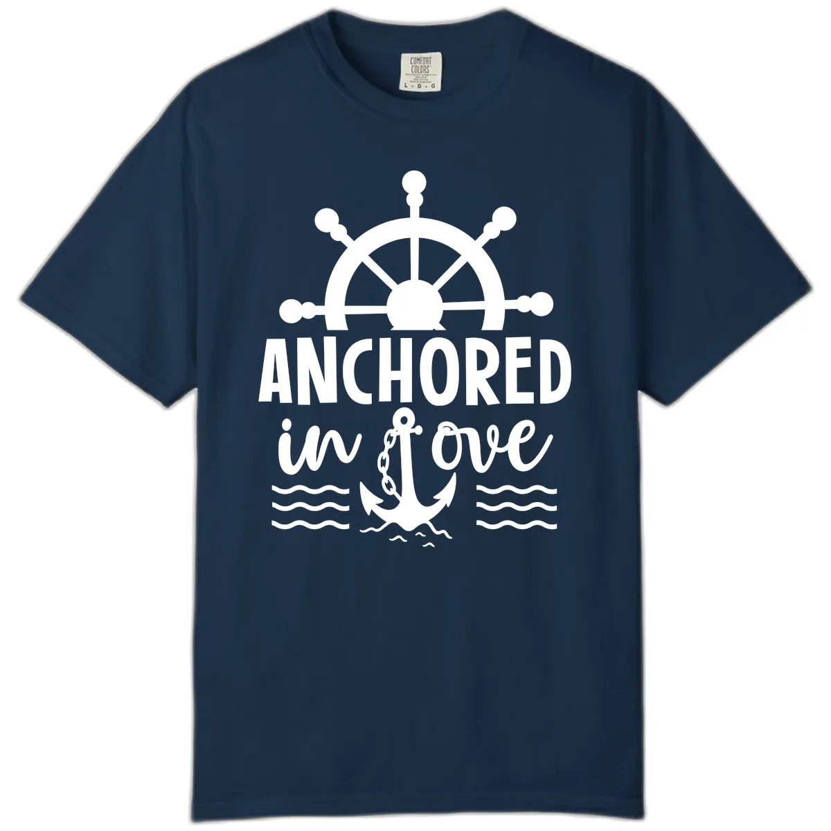 Anchored In Love Family Cruise Vacation Apparel Comfort Color in True Navy