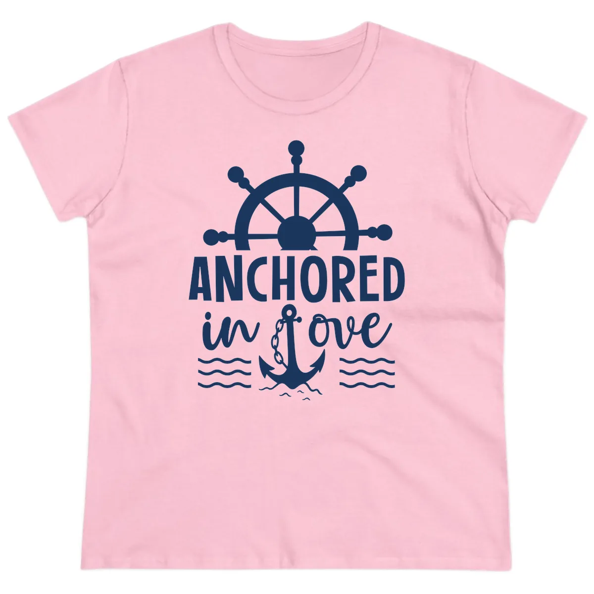 Anchored In Love Family Cruise Vacation Apparel Ladies Tee in Light Pink