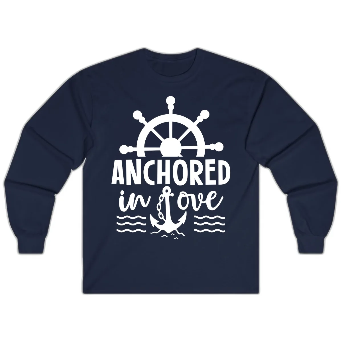 Anchored In Love Family Cruise Vacation Apparel Long Sleeve in Navy
