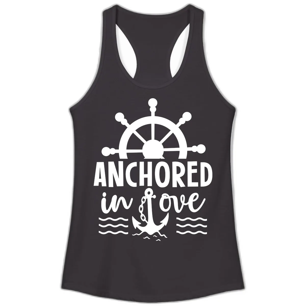 Anchored In Love Family Cruise Vacation Apparel Ladies Tank in Black