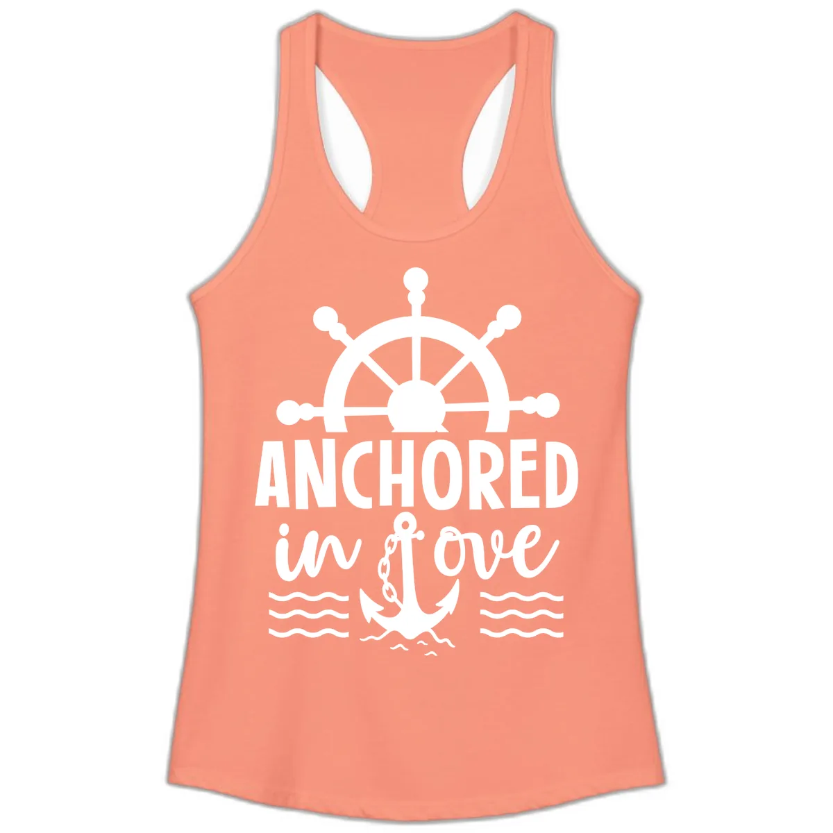 Anchored In Love Family Cruise Vacation Apparel Ladies Tank in Solid Light Orange