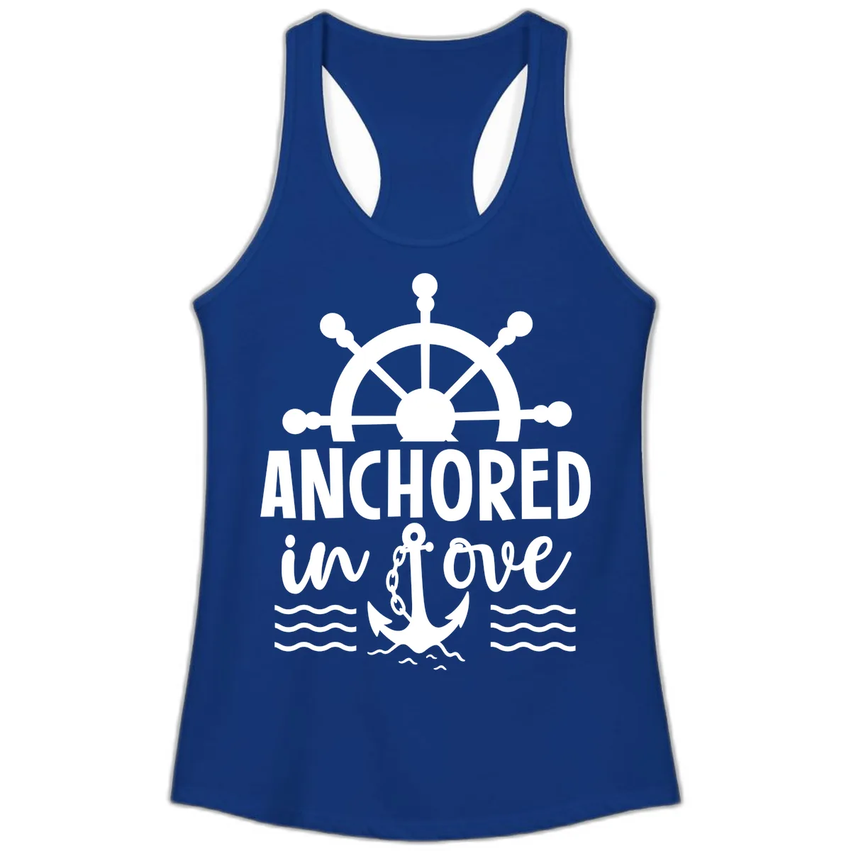 Anchored In Love Family Cruise Vacation Apparel Ladies Tank in Solid Royal
