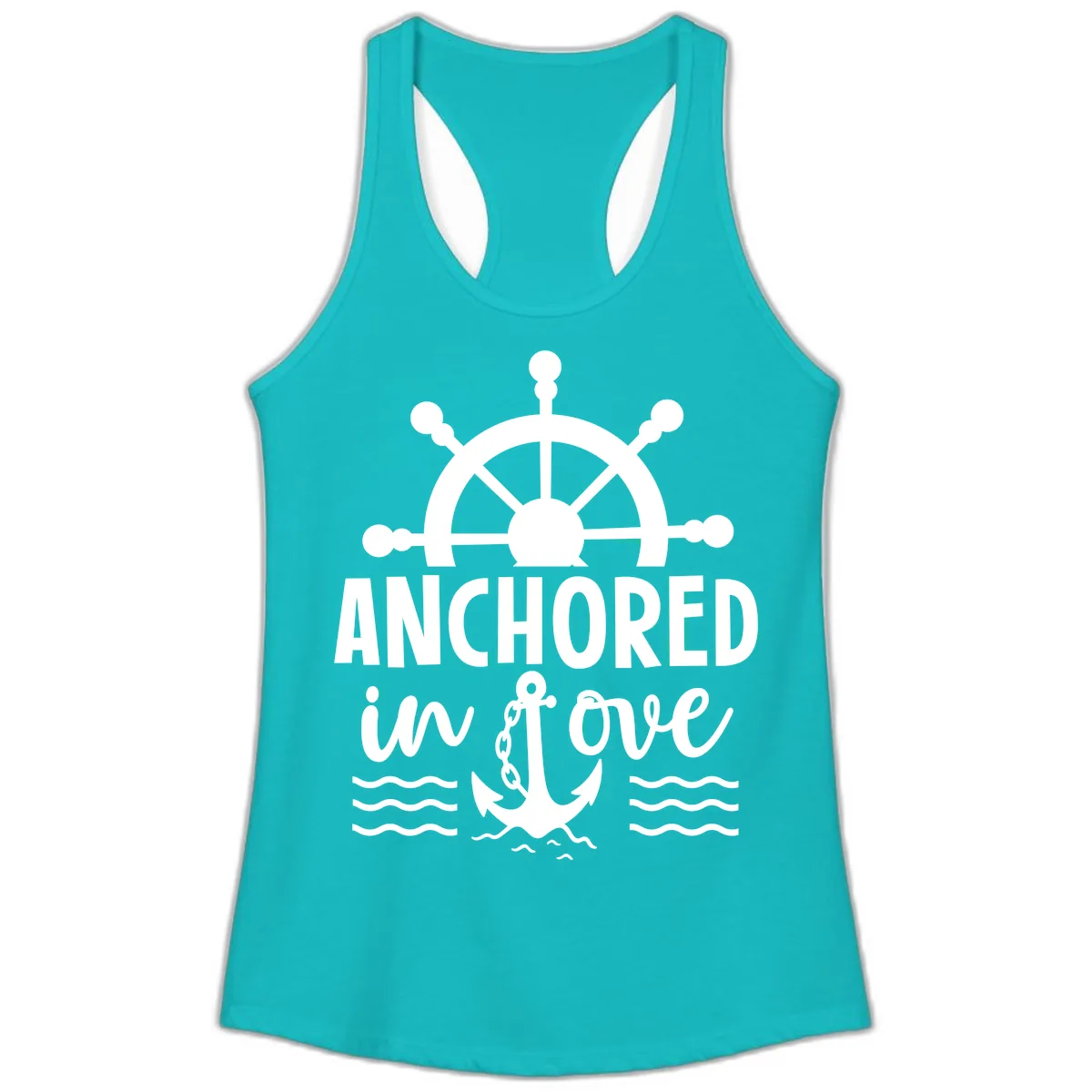 Anchored In Love Family Cruise Vacation Apparel Ladies Tank in Tahiti Blue