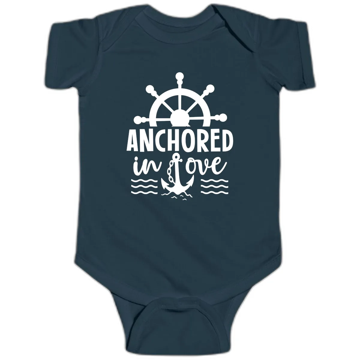 Anchored In Love Family Cruise Vacation Apparel Baby Onesie in Navy
