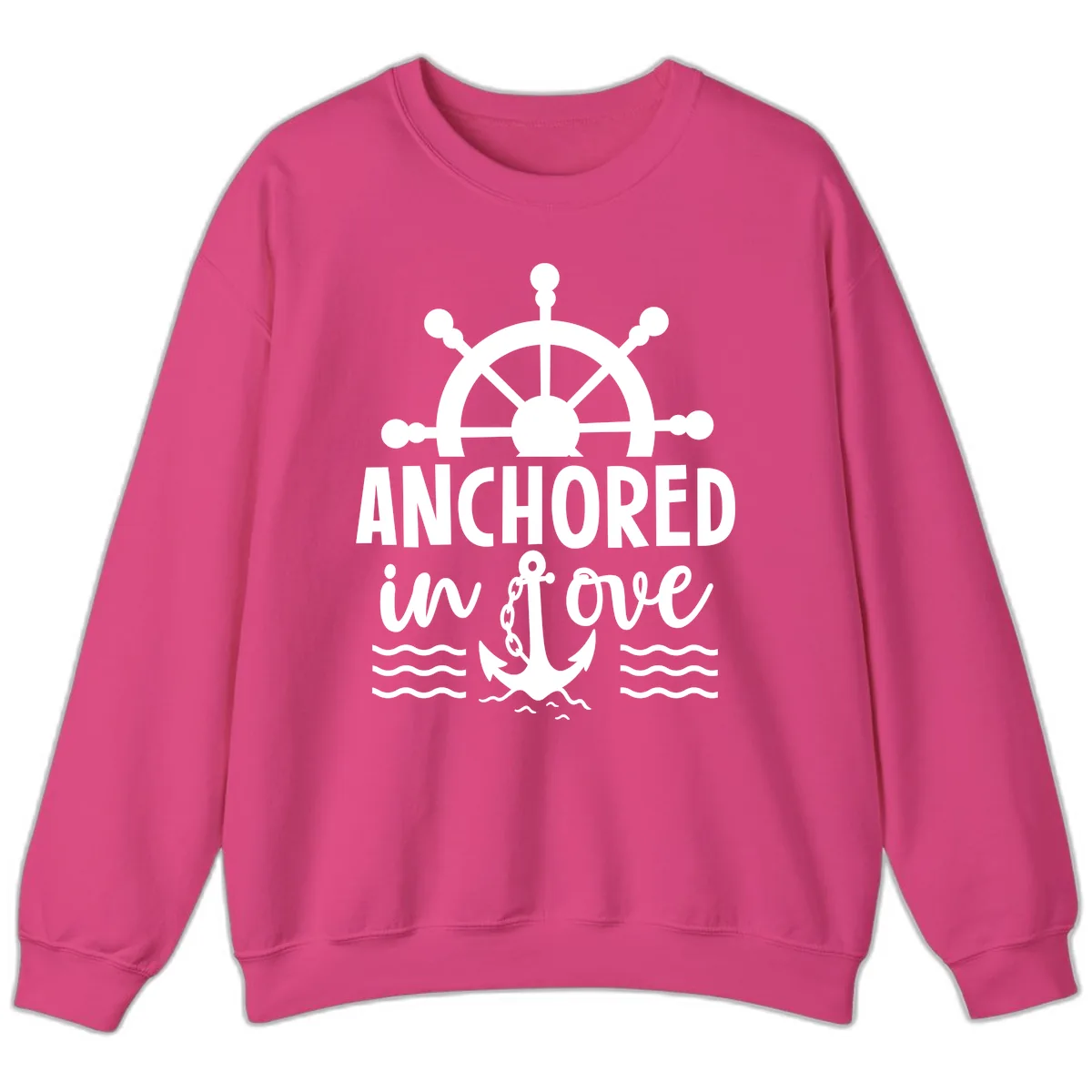 Anchored In Love Family Cruise Vacation Apparel Sweatshirt in Heliconia
