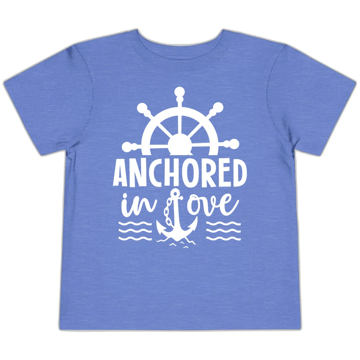 Anchored In Love Family Cruise Vacation Apparel Toddler T-Shirt in Heather Columbia Blue