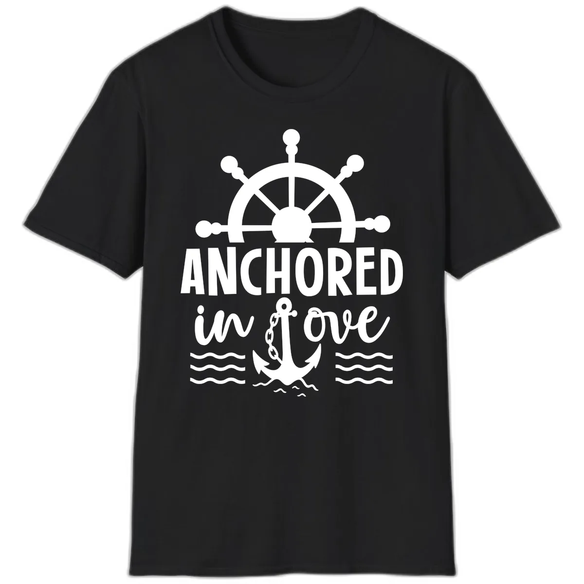 Anchored In Love Family Cruise Vacation Apparel T-Shirt in Black