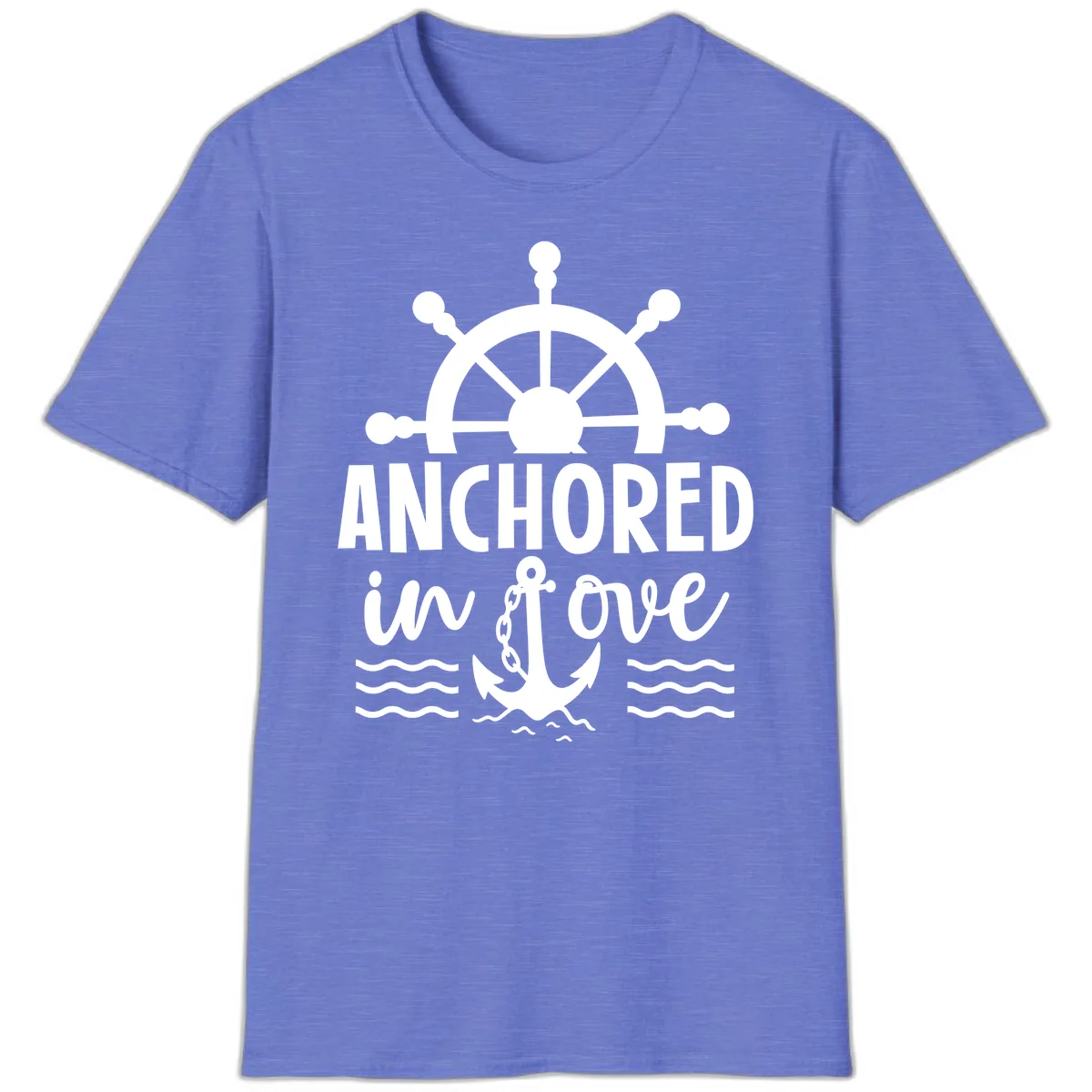 Anchored In Love Family Cruise Vacation Apparel T-Shirt in Heather Royal