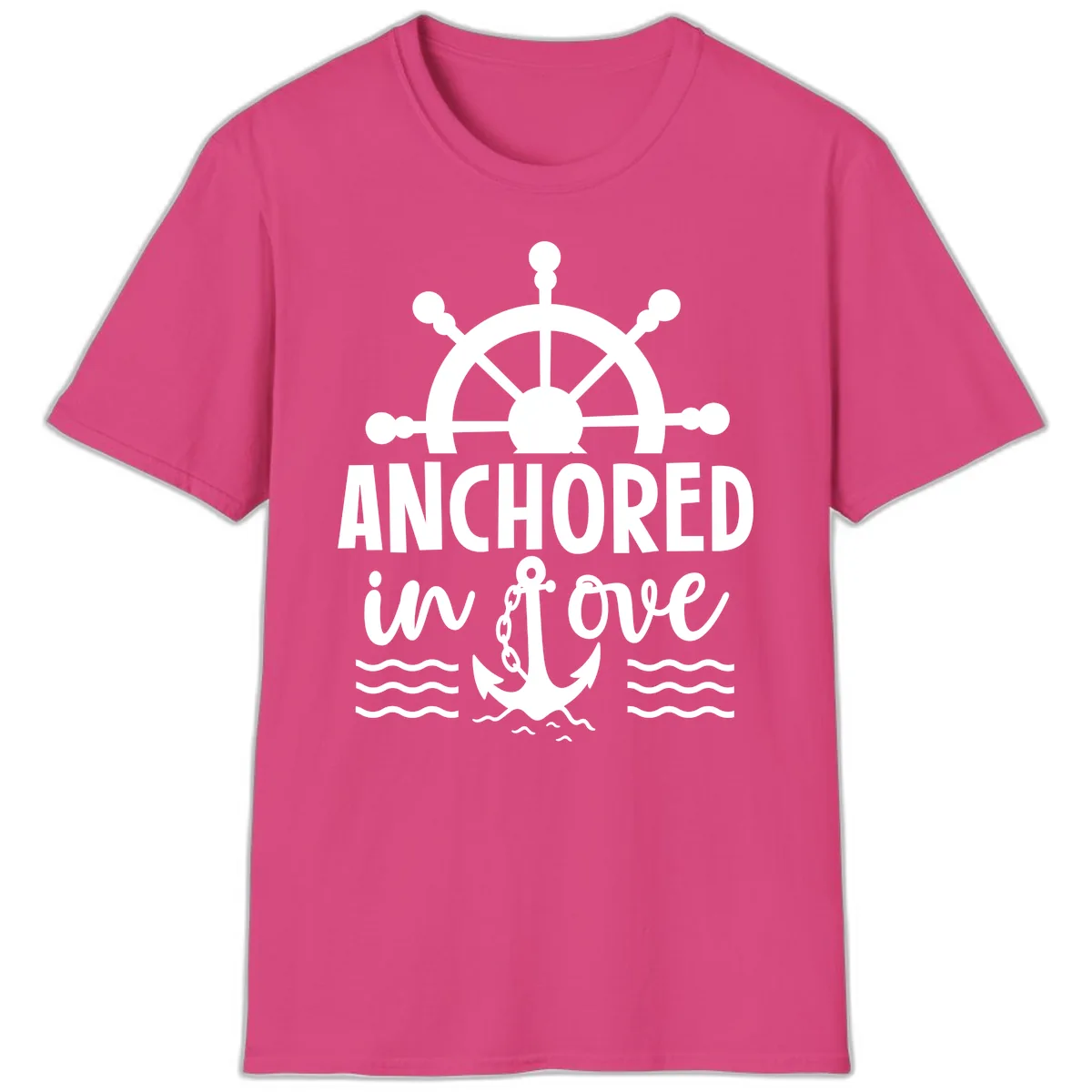 Anchored In Love Family Cruise Vacation Apparel T-Shirt in Heliconia
