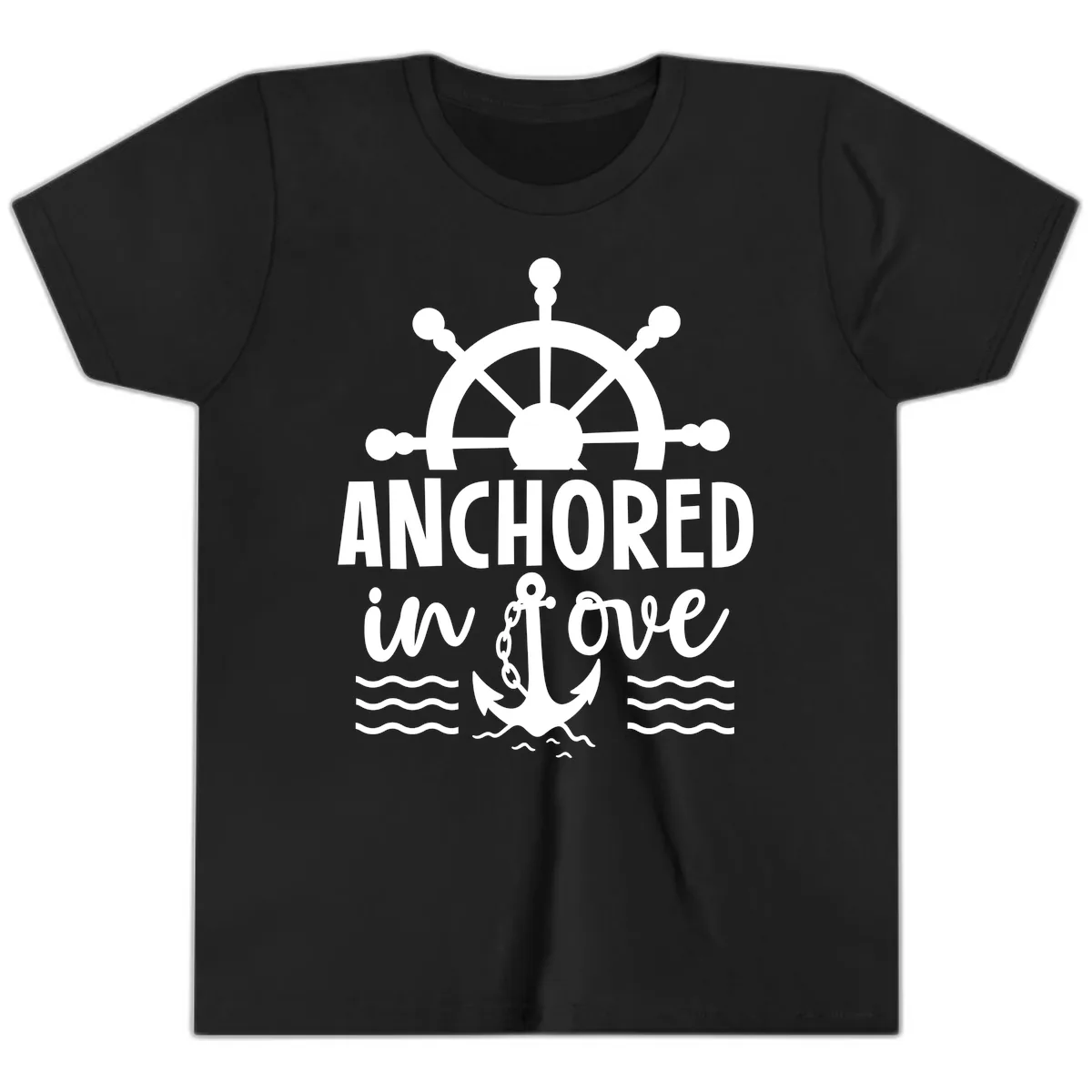 Anchored In Love Family Cruise Vacation Apparel Youth T-Shirt in Black
