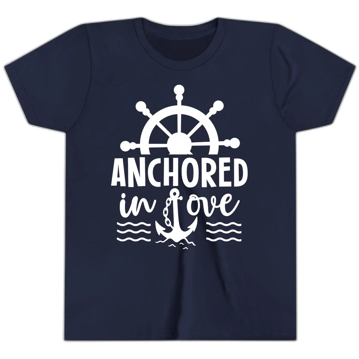 Anchored In Love Family Cruise Vacation Apparel Youth T-Shirt in Navy
