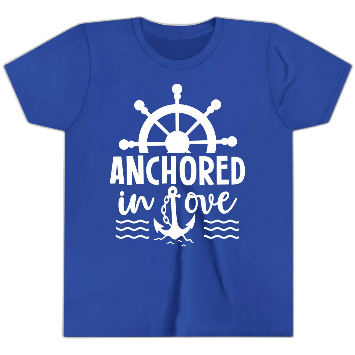 Anchored In Love Family Cruise Vacation Apparel Youth T-Shirt in True Royal