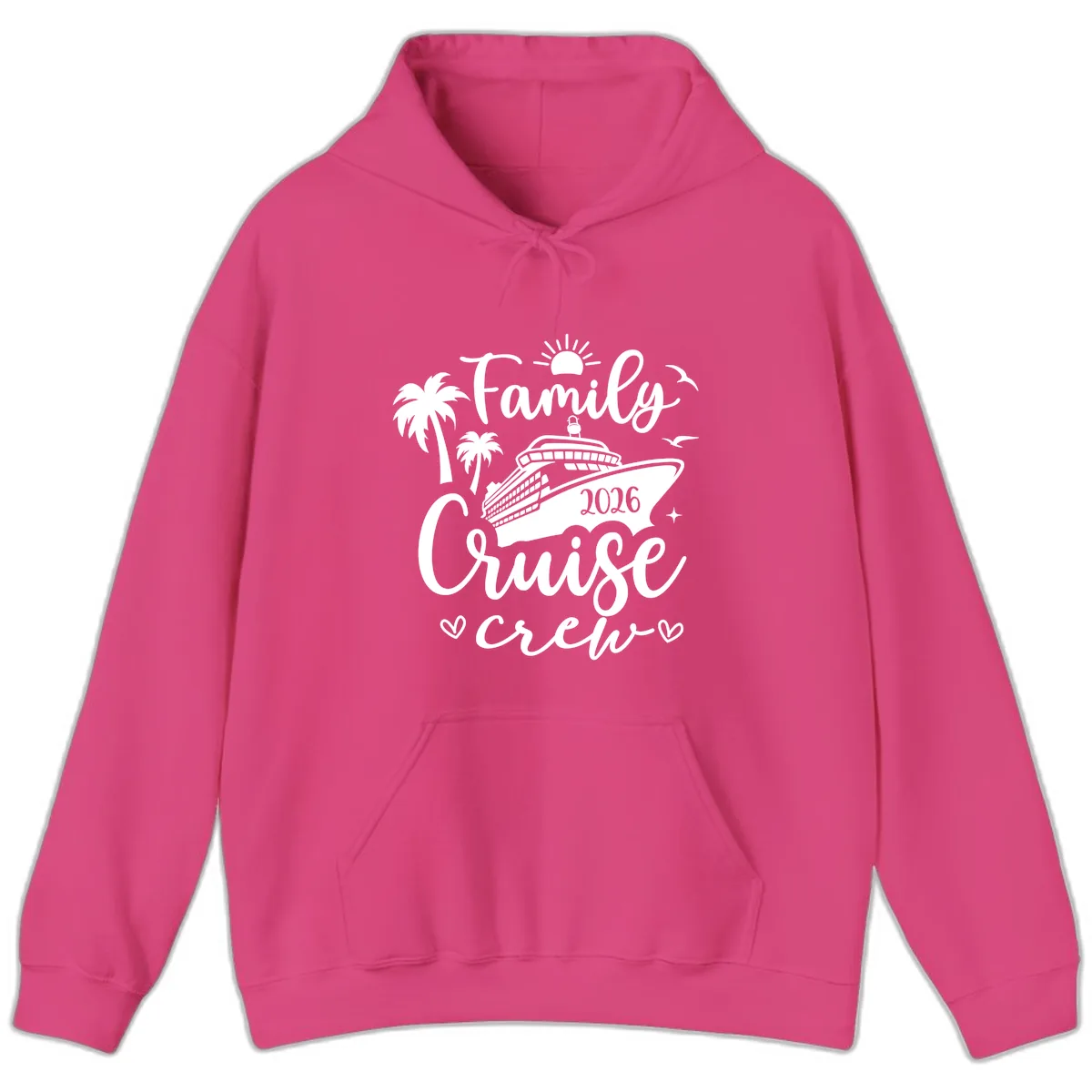 Family Cruise Crew 2026 Vacation Apparel Hoodie in Heliconia