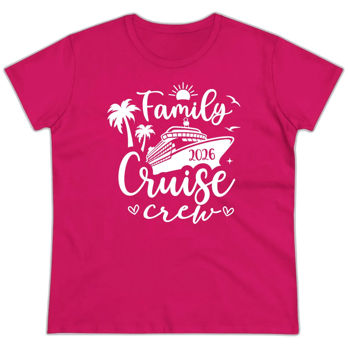 Family Cruise Crew 2026 Vacation Apparel Ladies Tee in Heliconia