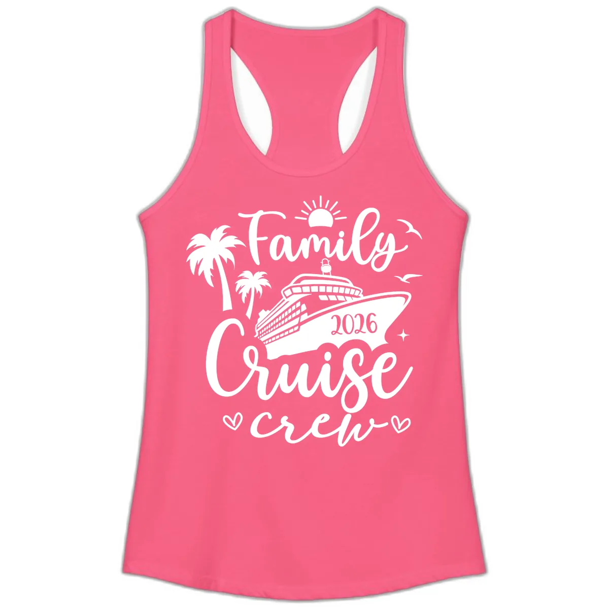 Family Cruise Crew 2026 Vacation Apparel Ladies Tank in Solid Hot Pink