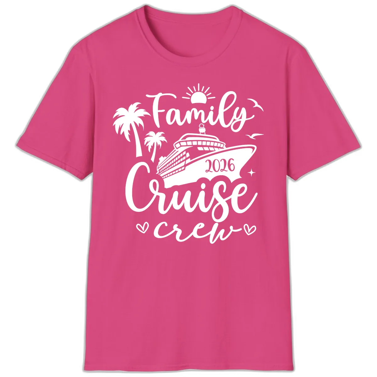 Family Cruise Crew 2026 Vacation Apparel T-Shirt in Heliconia