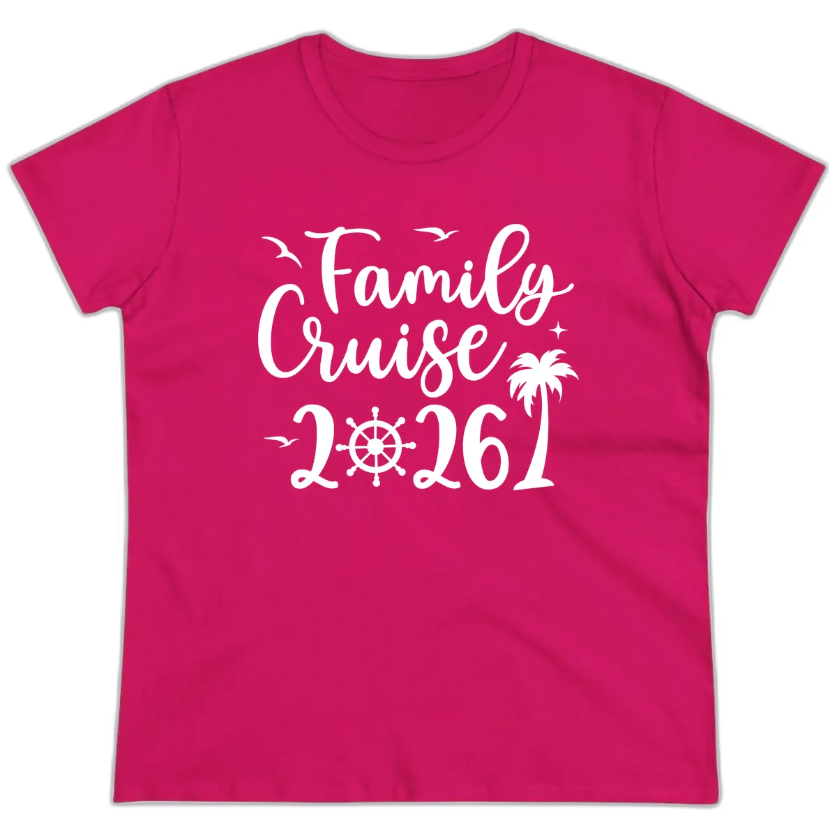Family Cruise 2026 Vacation Apparel Ladies Tee in Heliconia