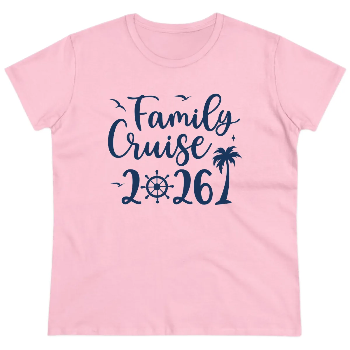 Family Cruise 2026 Vacation Apparel Ladies Tee in Light Pink