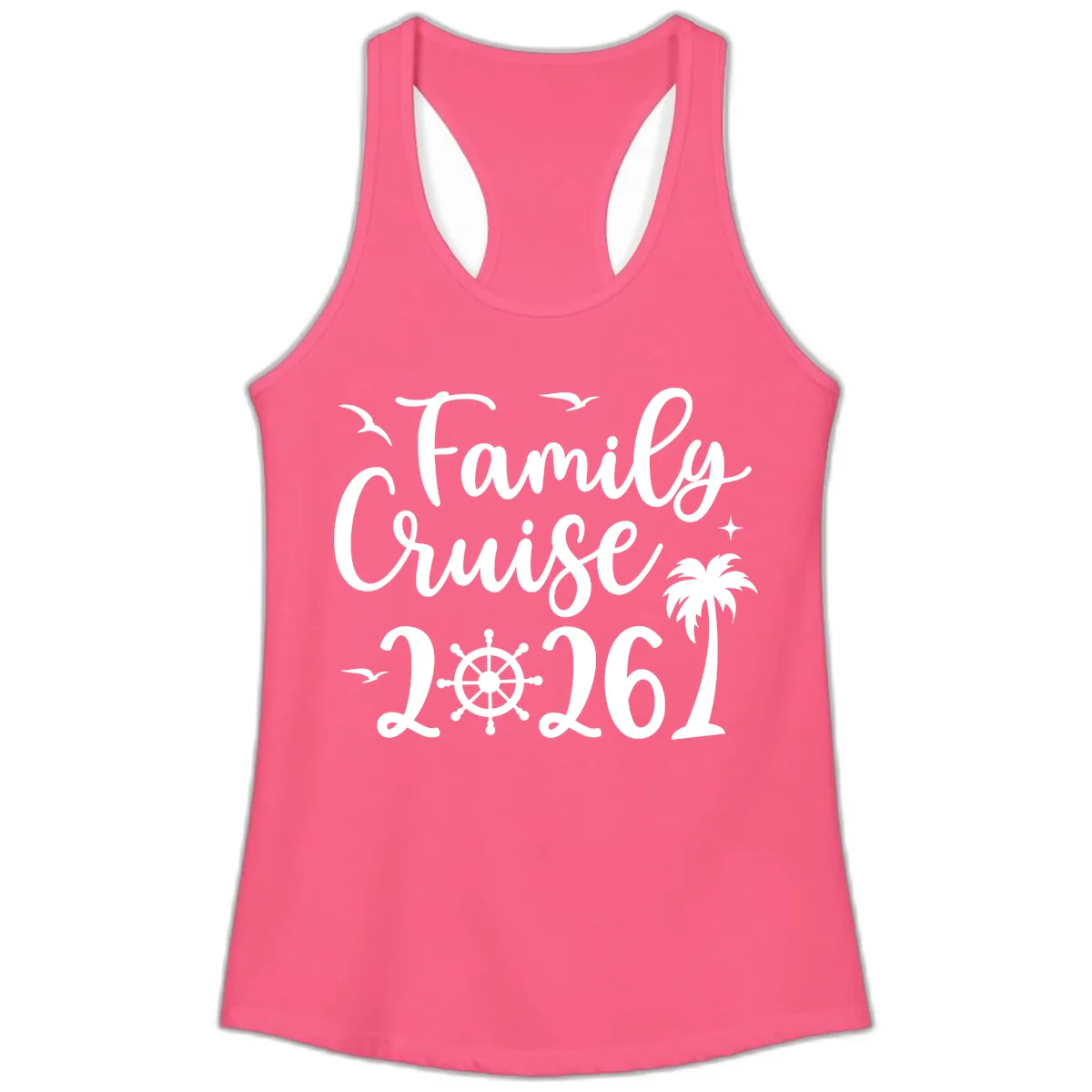 Family Cruise 2026 Vacation Apparel Ladies Tank in Solid Hot Pink