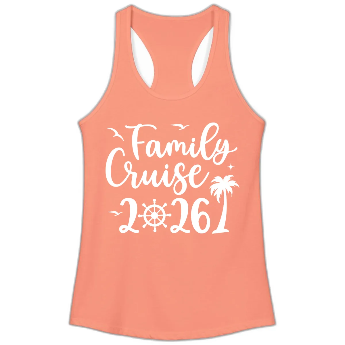 Family Cruise 2026 Vacation Apparel Ladies Tank in Solid Light Orange