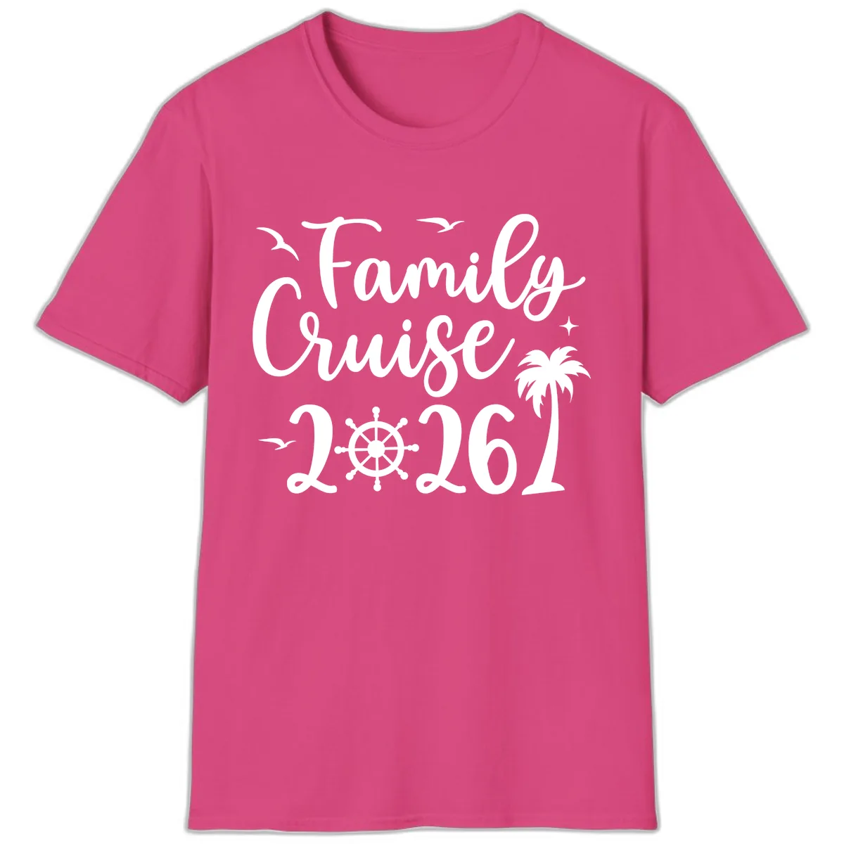 Family Cruise 2026 Vacation Apparel T-Shirt in Heliconia