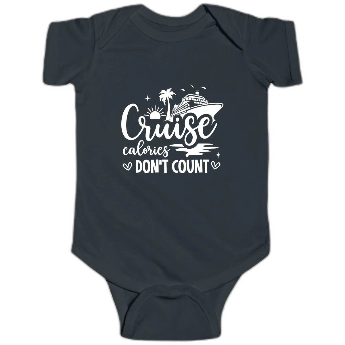 Cruise Calories Don't Count Tropical Fun Baby Onesie in Black