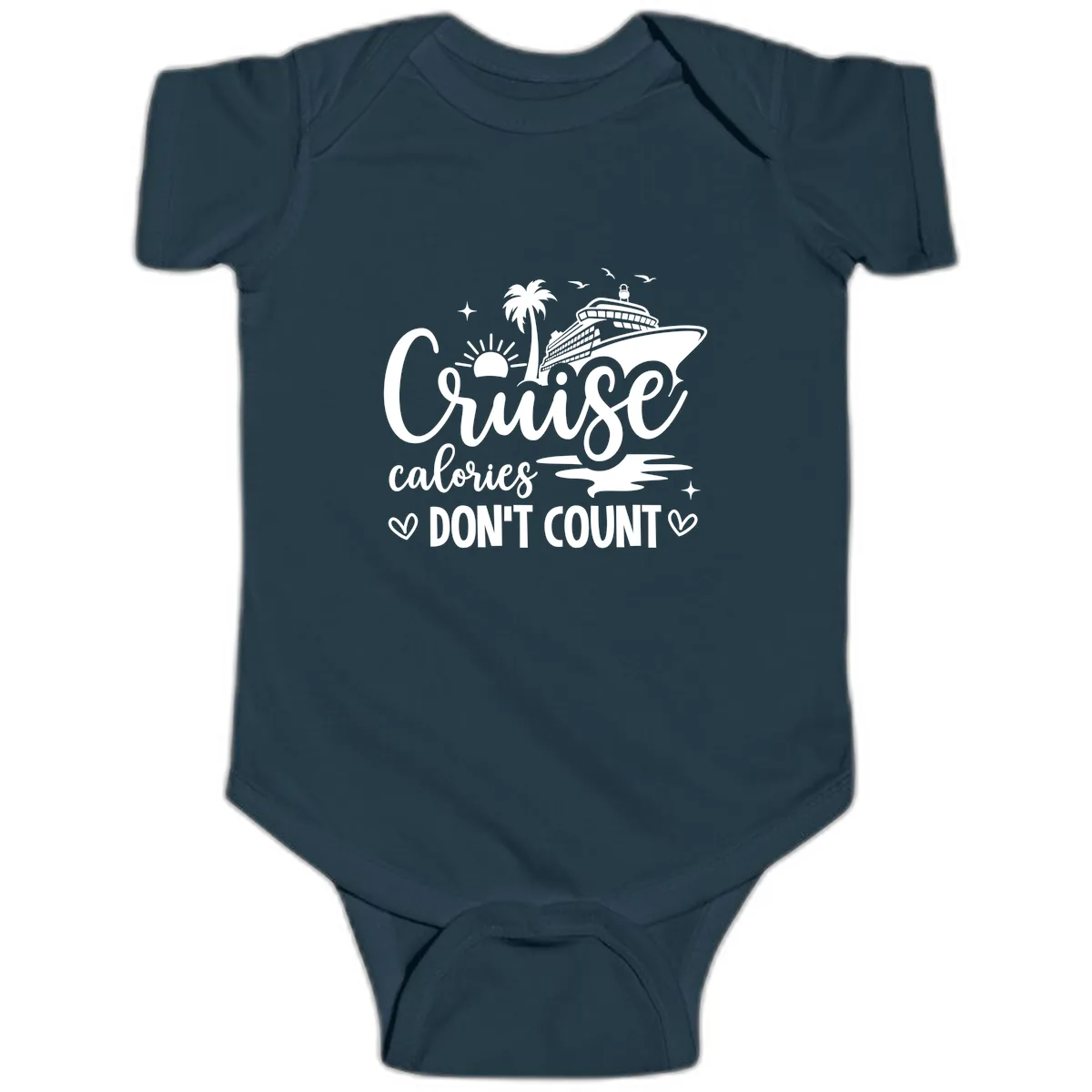 Cruise Calories Don't Count Tropical Fun Baby Onesie in Navy