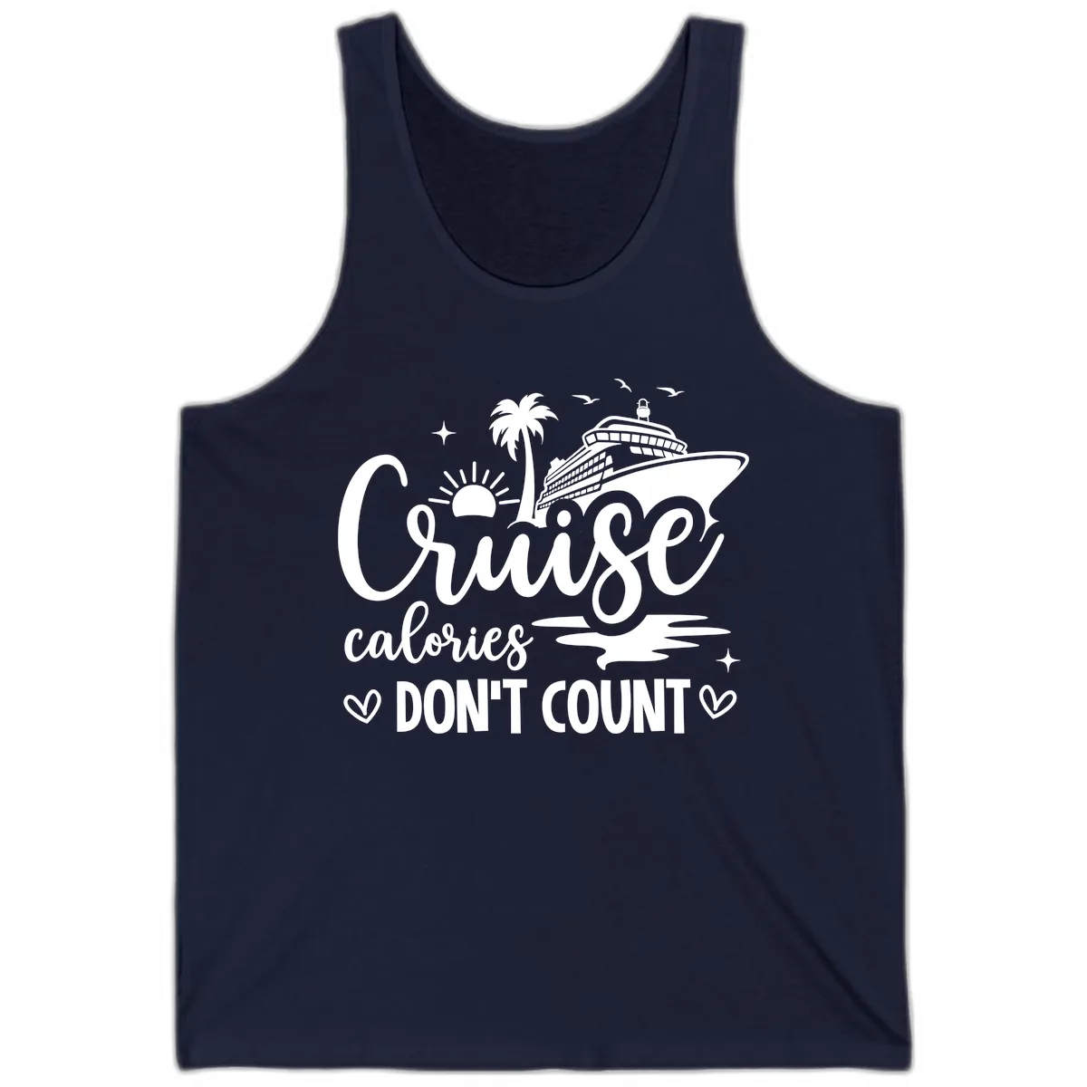 Cruise Calories Don't Count Tropical Fun Tank in Navy