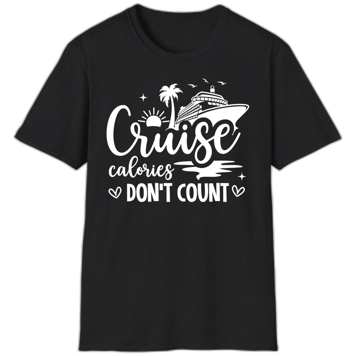 Cruise Calories Don't Count Tropical Fun T-Shirt in Black
