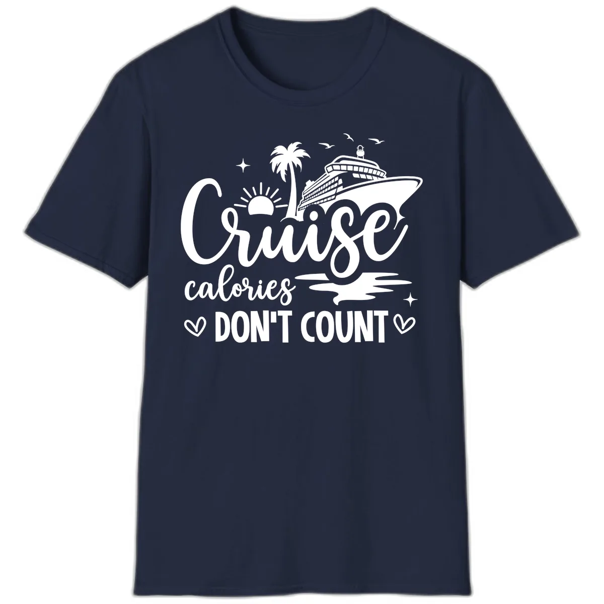 Cruise Calories Don't Count Tropical Fun T-Shirt in Navy