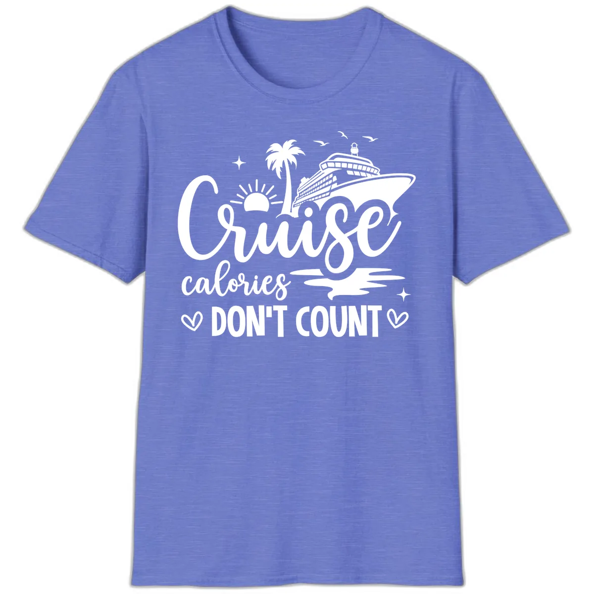 Cruise Calories Don't Count Tropical Fun T-Shirt in Heather Royal