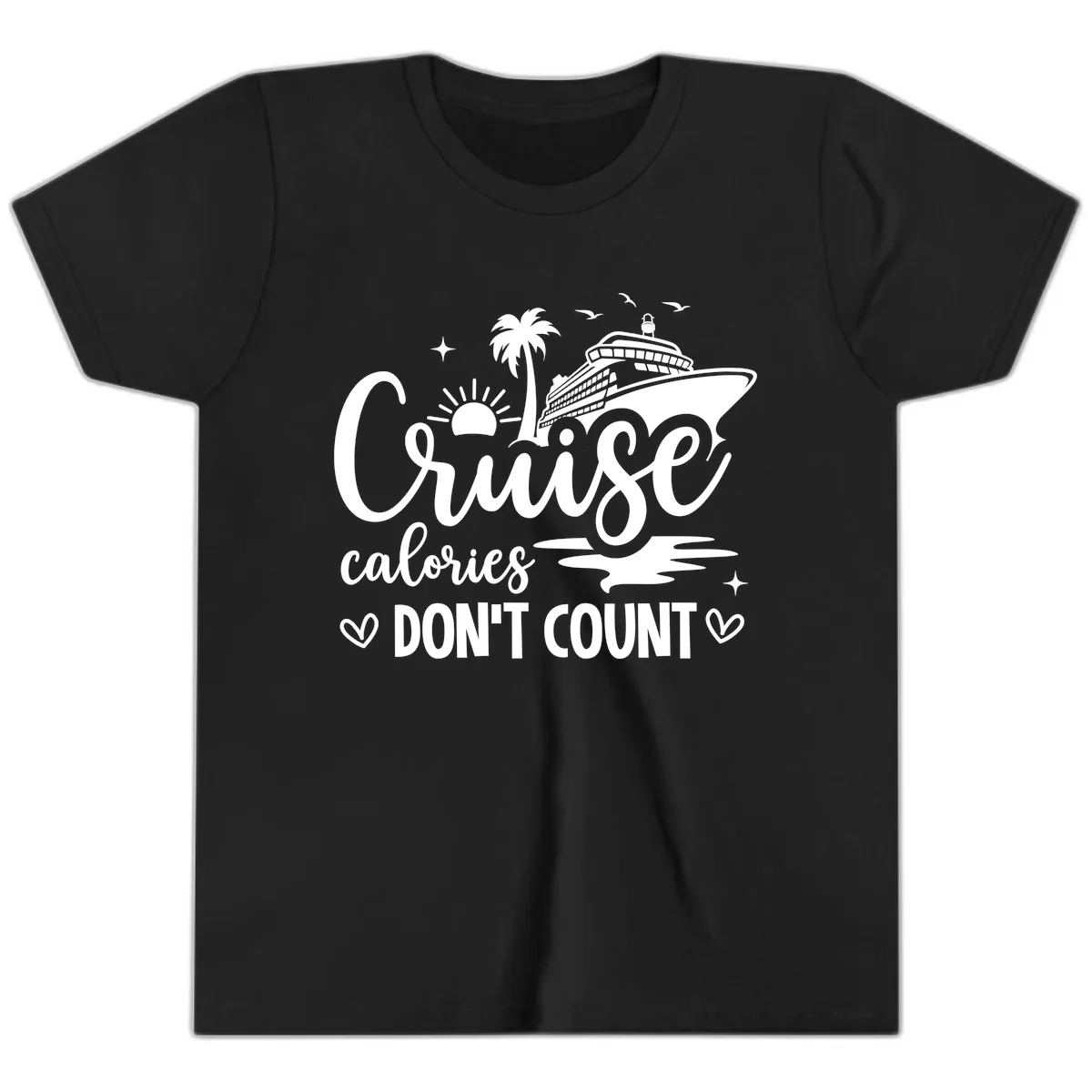 Cruise Calories Don't Count Tropical Fun Youth T-Shirt in Black