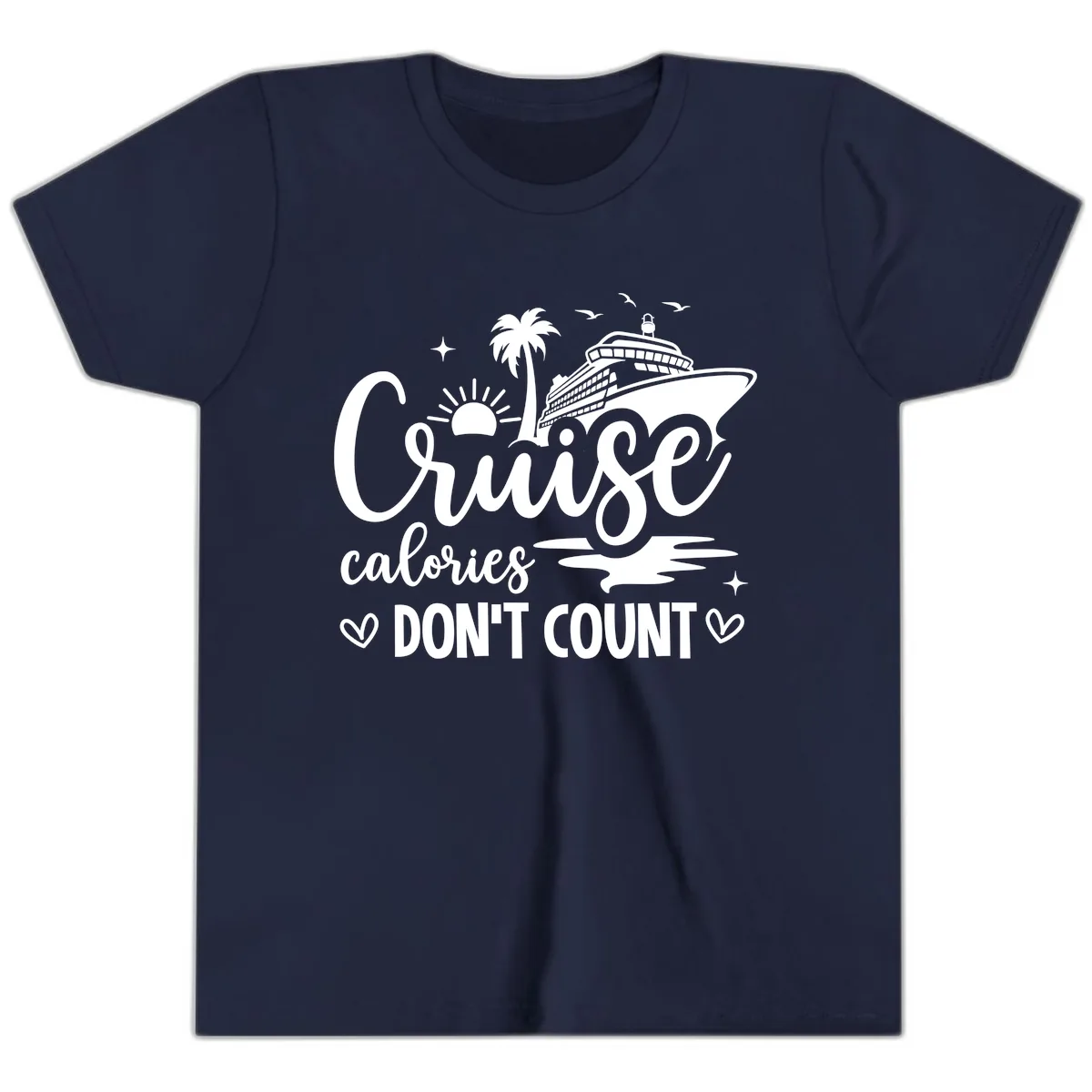 Cruise Calories Don't Count Tropical Fun Youth T-Shirt in Navy