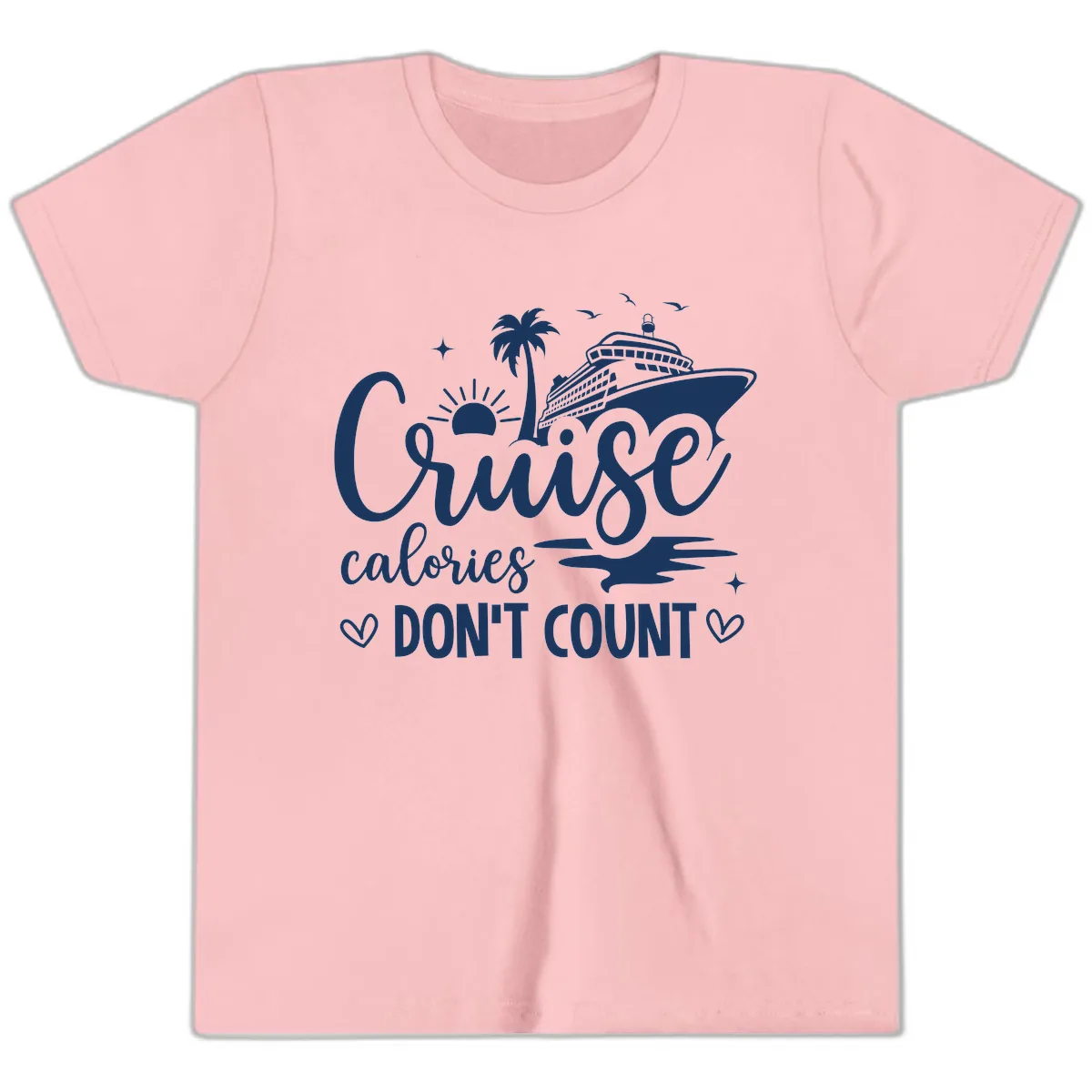 Cruise Calories Don't Count Tropical Fun Youth T-Shirt in Pink