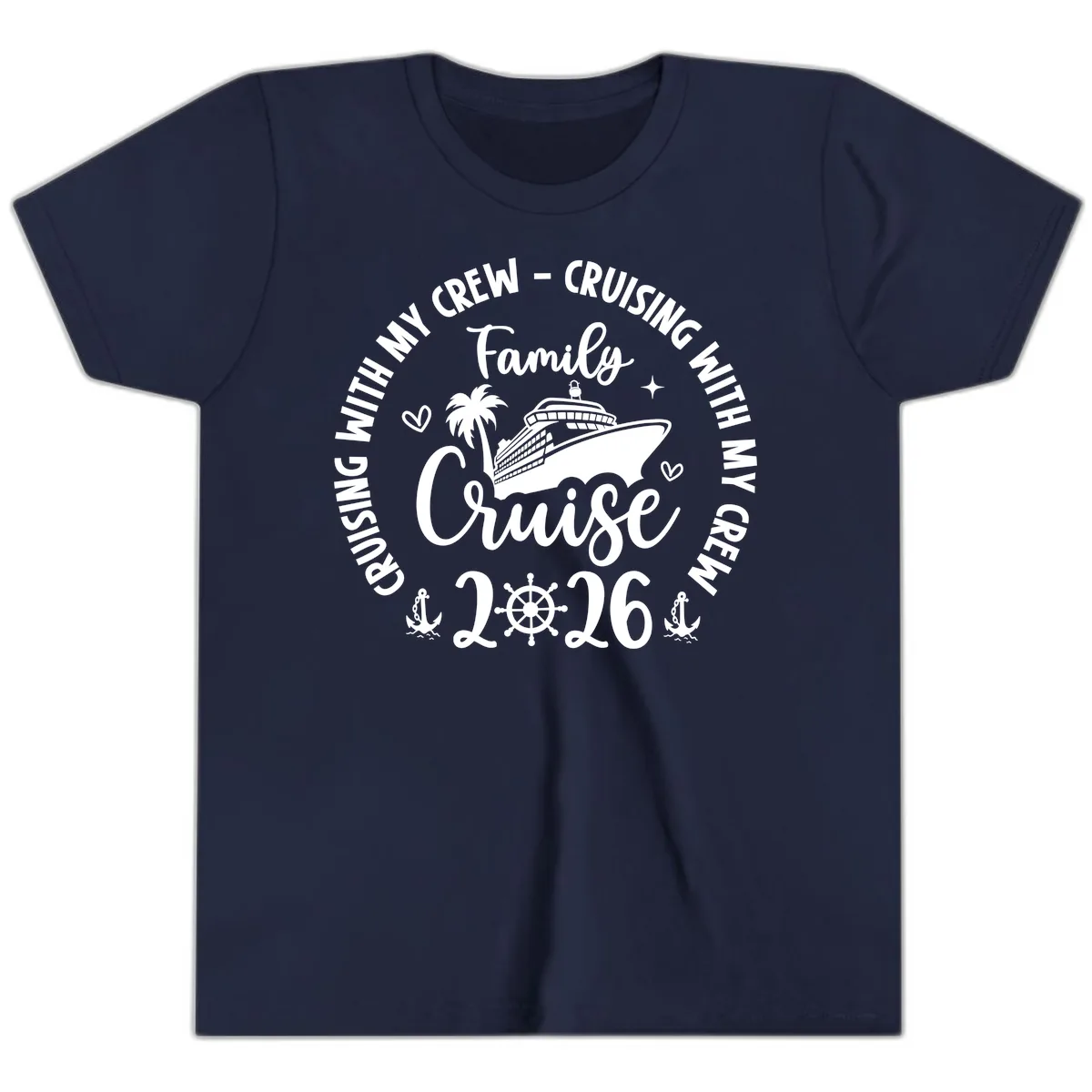 Family Cruising With My Crew 2026 Vacation Youth T-Shirt in Navy