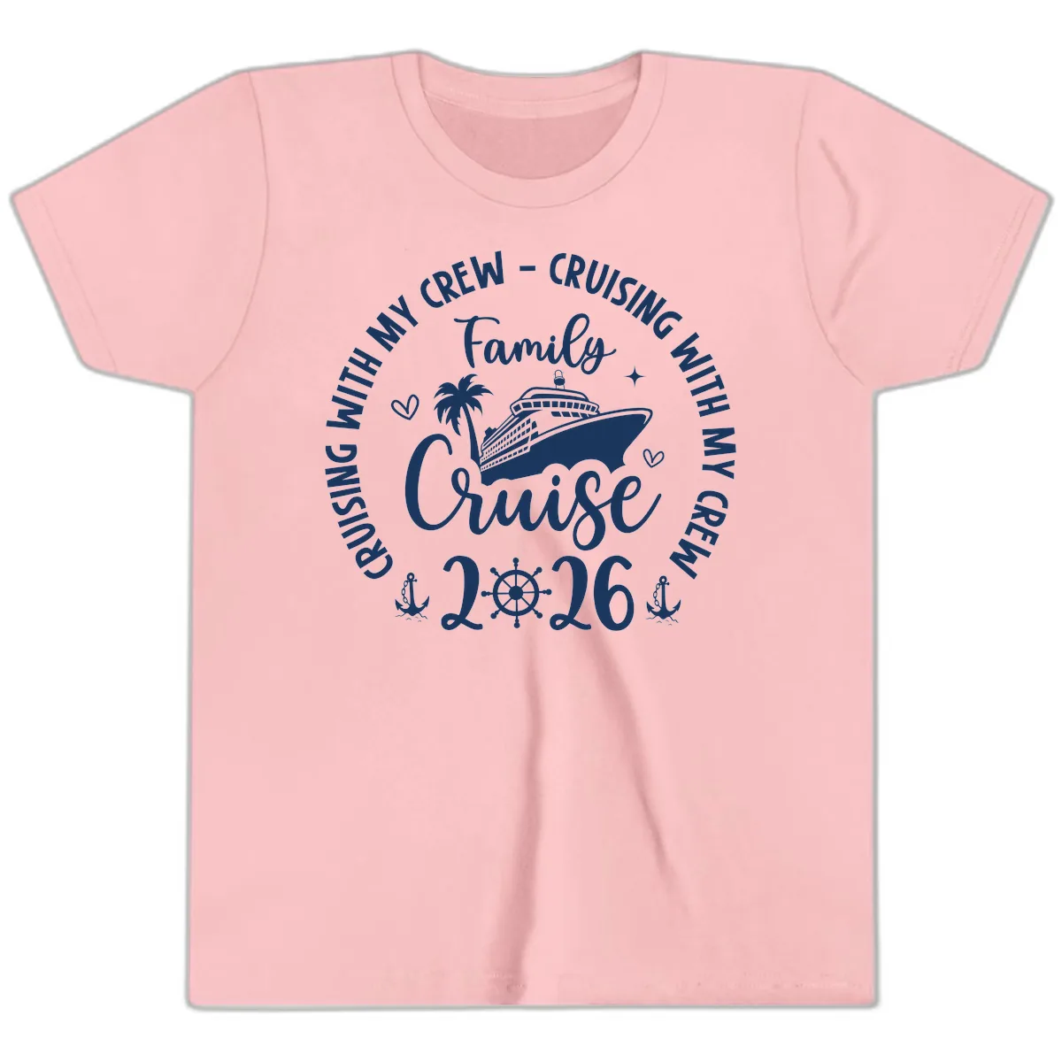 Family Cruising With My Crew 2026 Vacation Youth T-Shirt in Pink