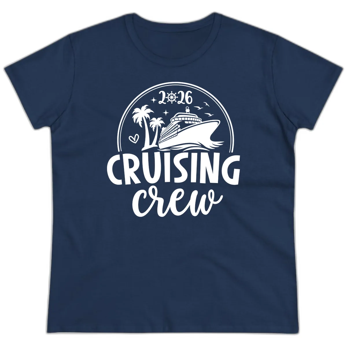 Cruising Crew 2026 Family Vacation Design Ladies Tee in Navy
