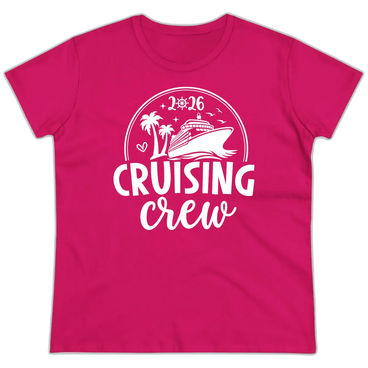 Cruising Crew 2026 Family Vacation Design Ladies Tee in Heliconia