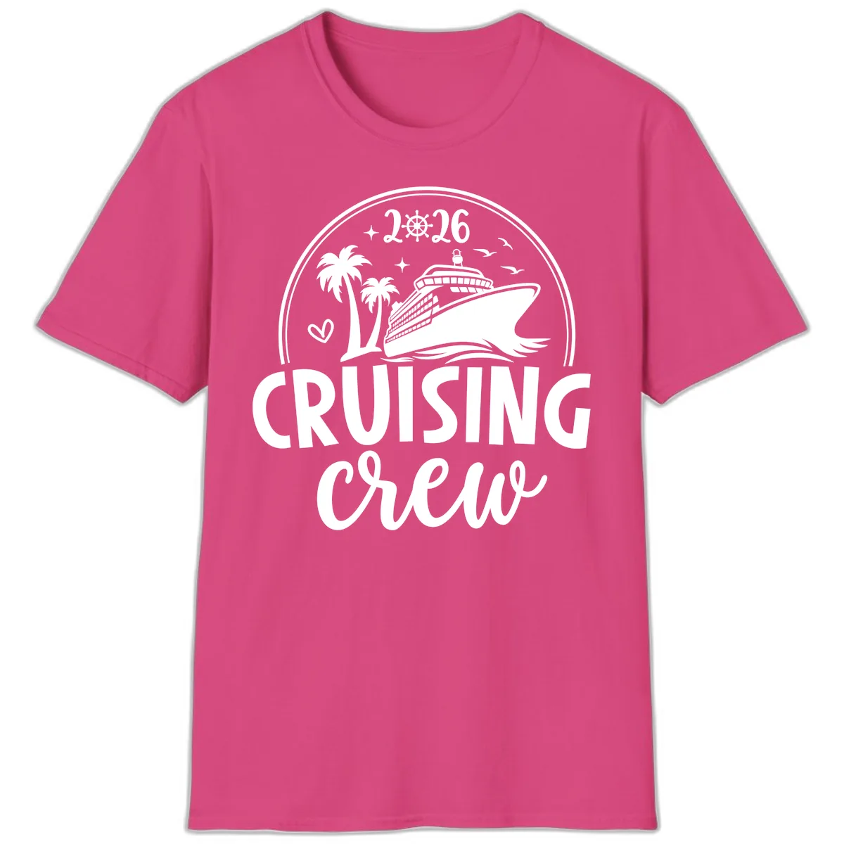 Cruising Crew 2026 Family Vacation Design T-Shirt in Heliconia