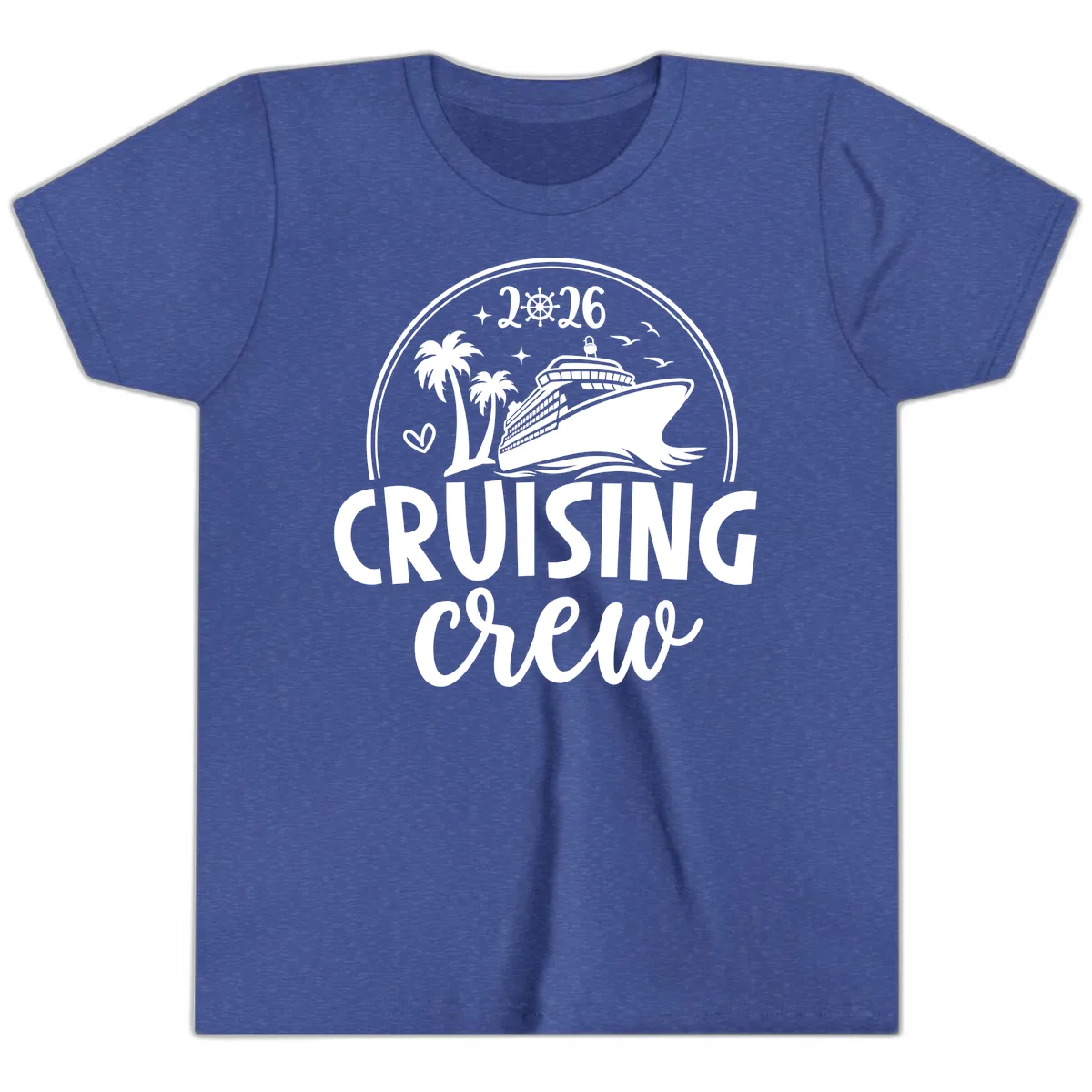 Cruising Crew 2026 Family Vacation Design Youth T-Shirt in Heather True Royal
