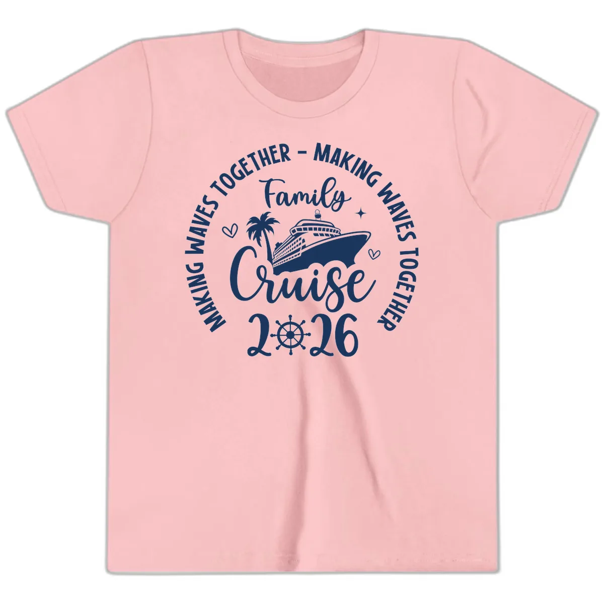 Family Cruise Making Waves Together 2026 Youth T-Shirt in Pink