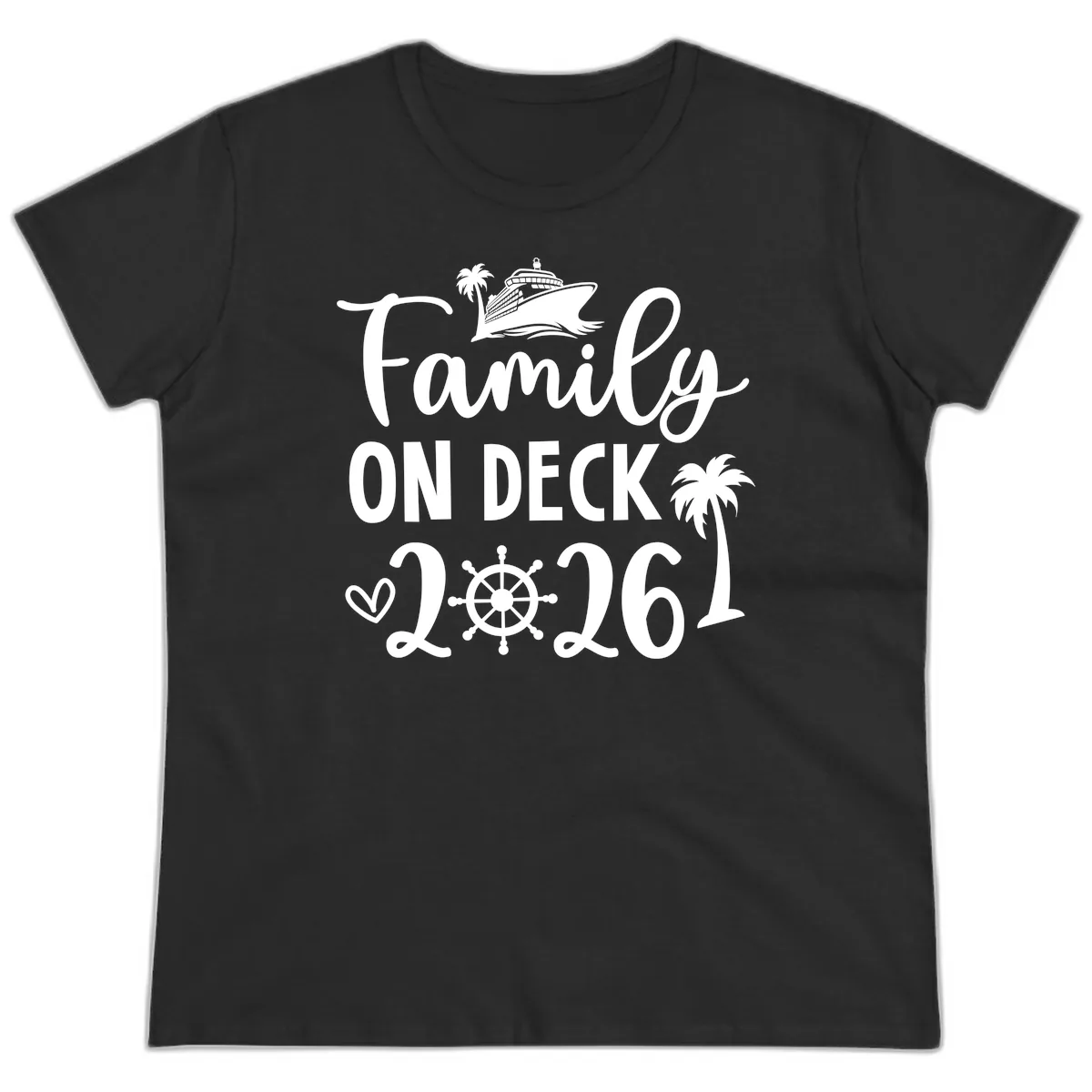 Family On Deck 2026 Cruise Vacation Ladies Tee in Black