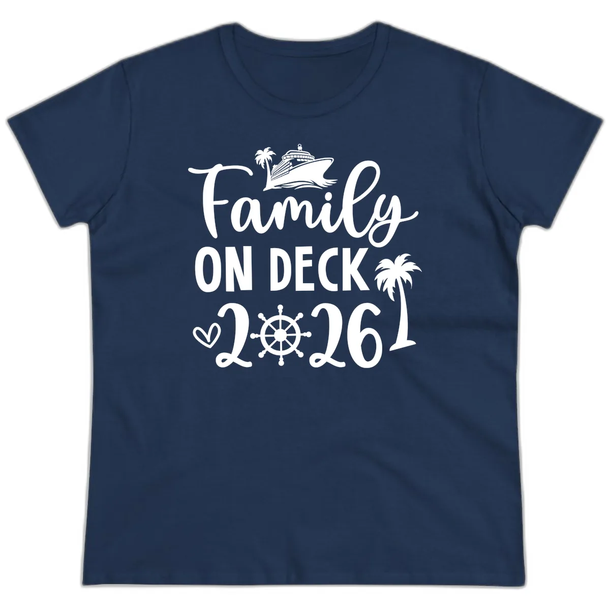 Family On Deck 2026 Cruise Vacation Ladies Tee in Navy